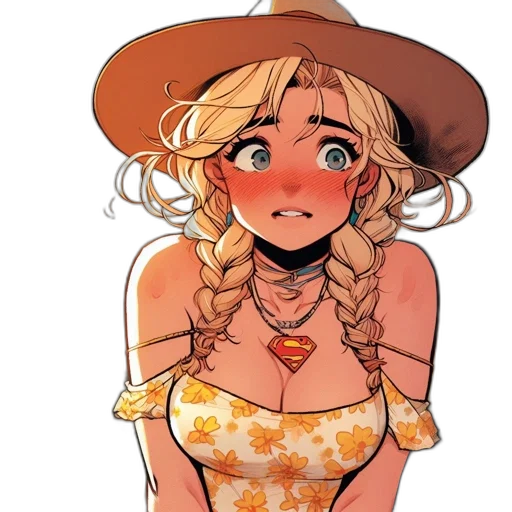 hat, dress, face, anime, cartoon, watercolor, concept art, golden transparent PNG cut-out