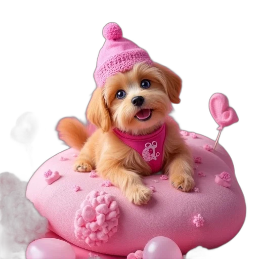 hat, animal, jewelry, photorealistic, 3d render, barbie, life, puppy transparent PNG cut-out