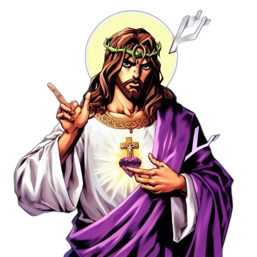 vaporwave, depiction, jesus, christ, white, robe, holding, heart-shaped transparent PNG cut-out