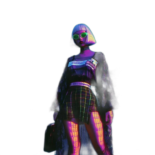 dress, robot, mask, jacket, cyberpunk, vaporwave, 3d render, concept art transparent PNG cut-out