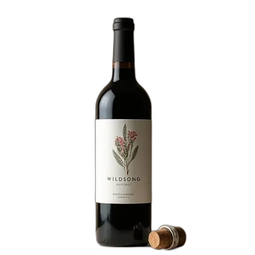 bottle, wildsong, wine, white, label, featuring, botanical, illustration transparent PNG cut-out