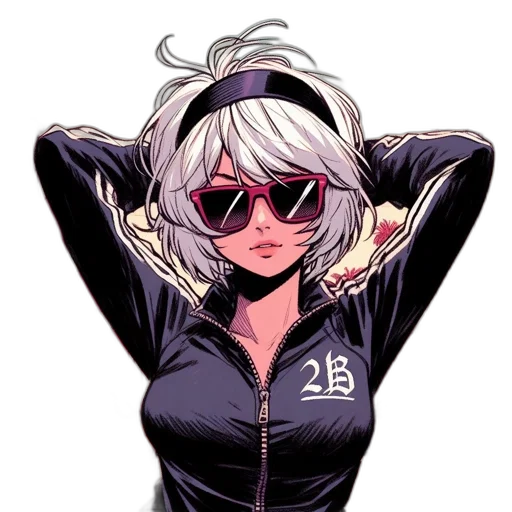 jacket, cartoon, anime, comic book art, pixel art, monochrome, dark, female transparent PNG cut-out