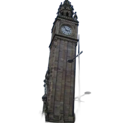 building, staff, umbrella, 3d render, photorealistic, concept art, tall, clock transparent PNG cut-out
