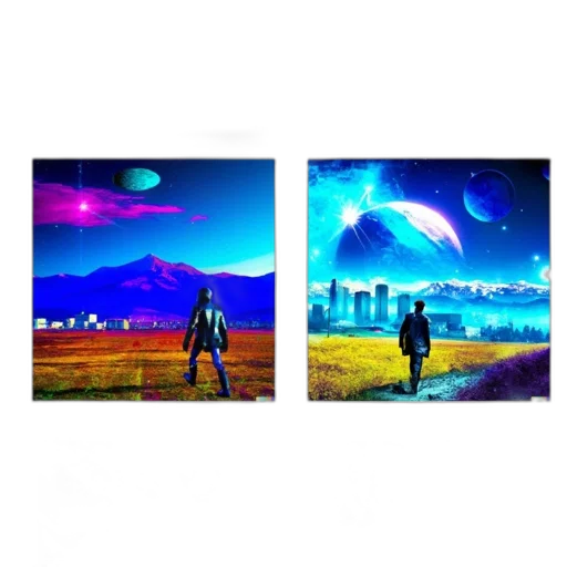 concept art, pixel art, fantasy art, comic book art, outer space, neon lights, night, sunset transparent PNG cut-out