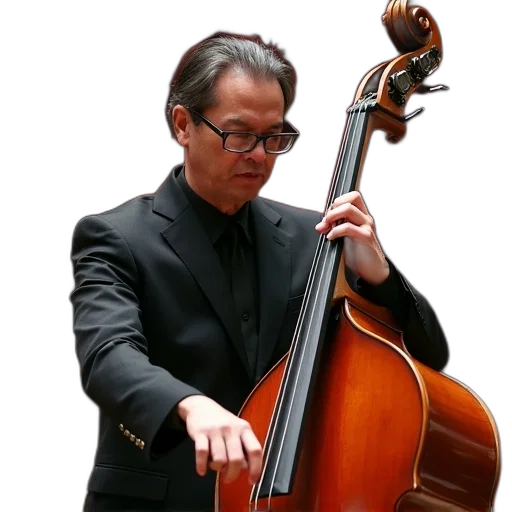 staff, man, glasses, playing, double, bass, concert, hall transparent PNG cut-out