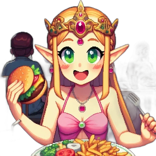 food, crown, dress, creature, pixel art, fantasy art, anime, concept art transparent PNG cut-out