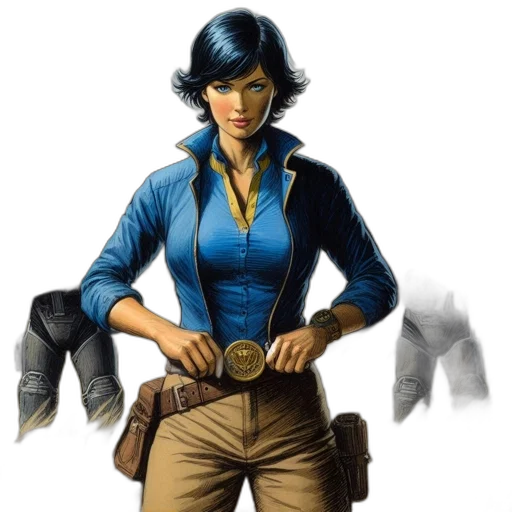 staff, jacket, jewelry, comic book art, concept art, fantasy art, photorealistic, blue transparent PNG cut-out