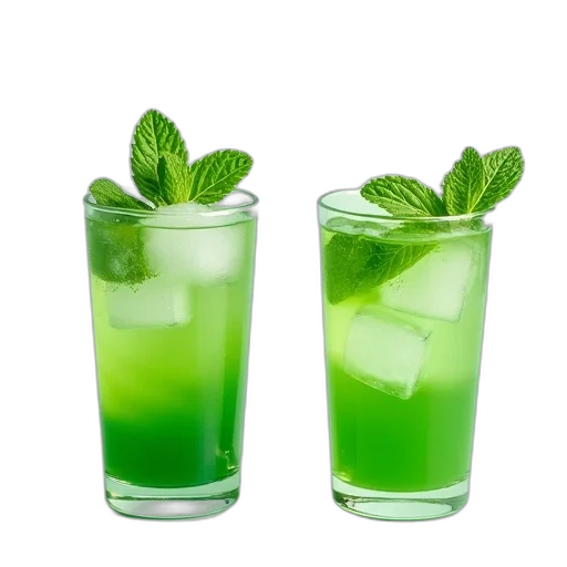 food, photorealistic, 3d render, green, neon, two, glasses, filled transparent PNG cut-out