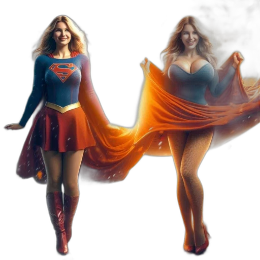 dress, concept art, comic book art, fantasy art, 3d render, supergirl, appears, both transparent PNG cut-out