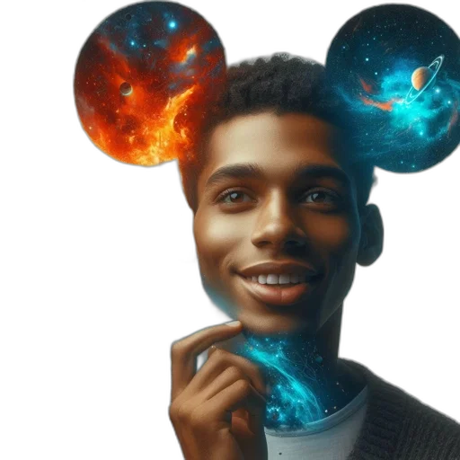 mask, concept art, fantasy art, photorealistic, cartoon, outer space, young, man transparent PNG cut-out