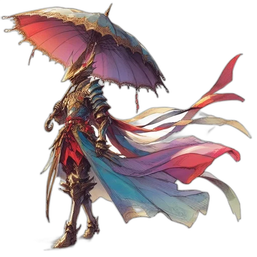 dragon, staff, umbrella, concept art, fantasy art, dark, red, colorful transparent PNG cut-out