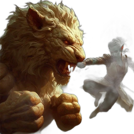 concept art, fantasy art, photorealistic, comic book art, intense, encounter, unfolds, between transparent PNG cut-out