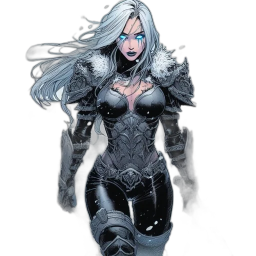 comic book art, concept art, fantasy art, cartoon, dark, blue, monochrome, female transparent PNG cut-out