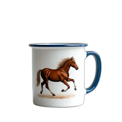 animal, photorealistic, 3d render, white, ceramic, mug, blue, rim transparent PNG cut-out