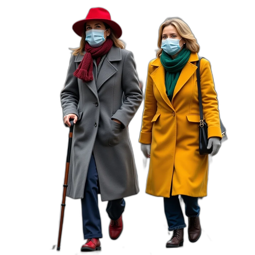 mask, concept art, cyberpunk, red, woman, hat, grey, coat transparent PNG cut-out