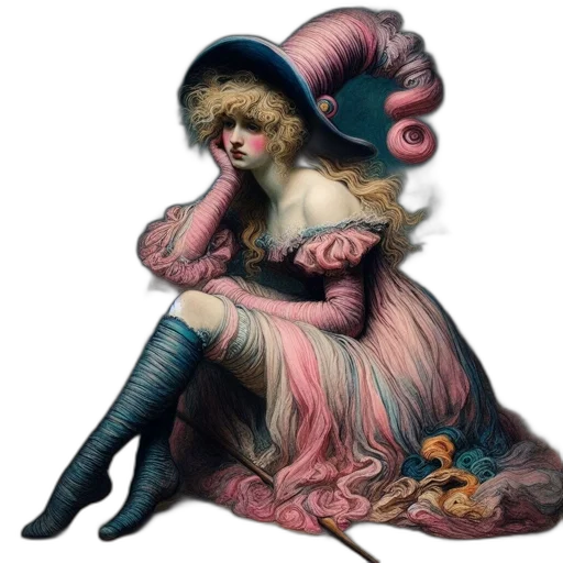hat, dress, creature, mask, concept art, fantasy art, photorealistic, watercolor transparent PNG cut-out