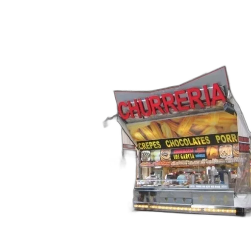 food, furniture, 3d render, photorealistic, concept art, churreria, stand, large transparent PNG cut-out