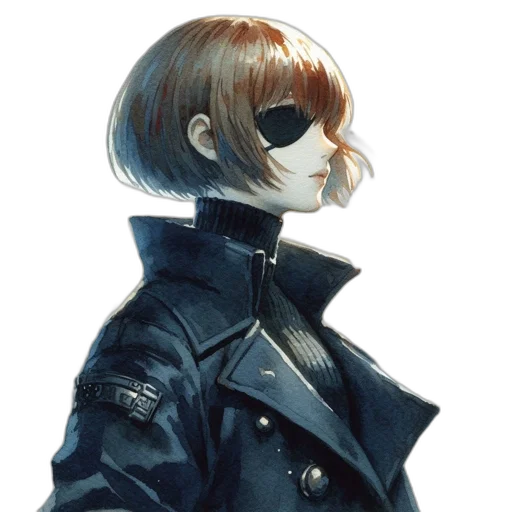 jacket, face, staff, mask, concept art, cyberpunk, watercolor, photorealistic transparent PNG cut-out