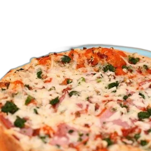 food, 3d render, delicious-looking, pizza, ham, cheese, spinach, toppings transparent PNG cut-out
