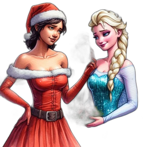 dress, fantasy art, concept art, comic book art, cartoon, snow, two, women transparent PNG cut-out