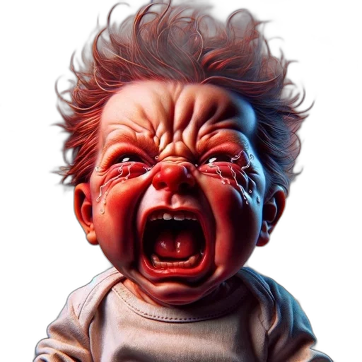 face, photorealistic, image, portrays, emotive, infant, tantrum, clad transparent PNG cut-out