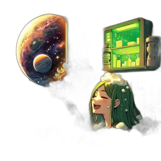 concept art, pixel art, fantasy art, cyberpunk, outer space, green, two, animated transparent PNG cut-out