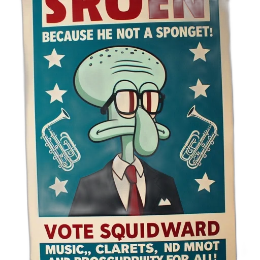 staff, concept art, cartoon, vintage-style, poster, features, squidward, spongebob transparent PNG cut-out