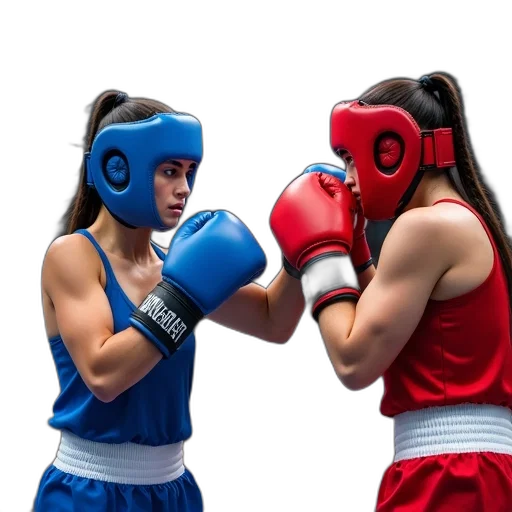 female, boxer, blue, top, boxing, gloves, throwing, punch transparent PNG cut-out