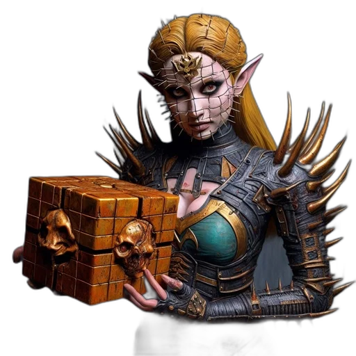 crown, weapon, jewelry, fantasy art, concept art, 3d render, photorealistic, woman transparent PNG cut-out