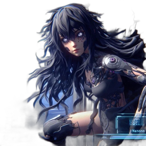 concept art, fantasy art, cyberpunk, anime, blue, dark, monochrome, animated transparent PNG cut-out