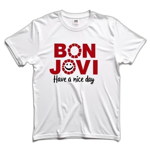 white, t-shirt, graphic, design, reads, bon, jovi, red transparent PNG cut-out