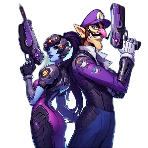 weapon, robot, concept art, pixel art, vaporwave, cyberpunk, outer space, two transparent PNG cut-out