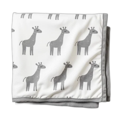 white, baby, blanket, pattern, grey, giraffes, border, displayed transparent PNG cut-out