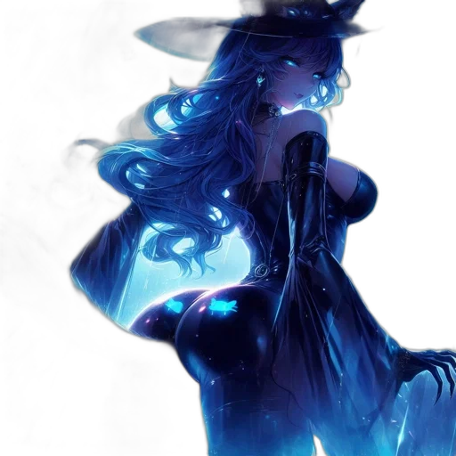 dress, fantasy art, concept art, anime, comic book art, blue, dark, animated transparent PNG cut-out
