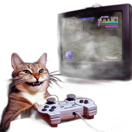 animal, weapon, pixel art, photorealistic, vaporwave, 3d render, domestic, cat transparent PNG cut-out
