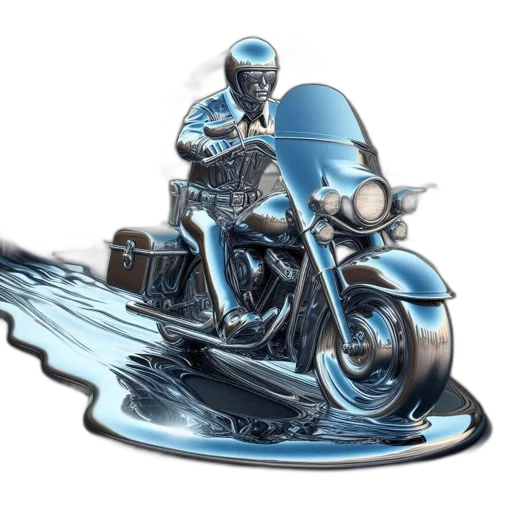 concept art, 3d render, comic book art, cartoon, chrome, policeman, rides, his transparent PNG cut-out