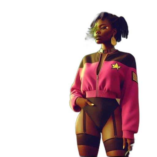 jacket, dress, concept art, cyberpunk, 3d render, vaporwave, outer space, neon lights transparent PNG cut-out