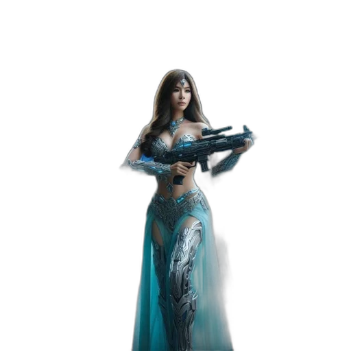 dress, weapon, sword, staff, concept art, fantasy art, 3d render, comic book art transparent PNG cut-out
