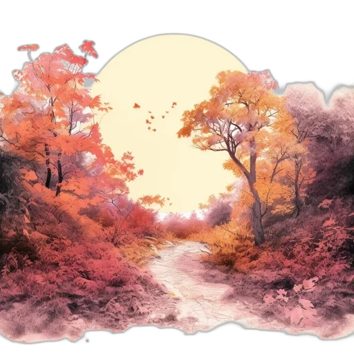tree, flower, watercolor, photorealistic, fantasy art, concept art, forest, sunset transparent PNG cut-out