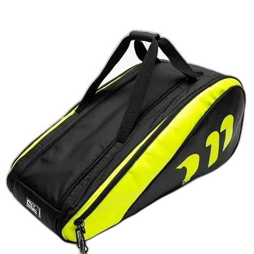 3d render, racket, bag, black, yellow, logos transparent PNG cut-out