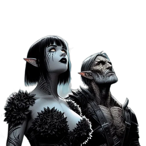 comic book art, concept art, fantasy art, outer space, woman, red, eyes, tattoos transparent PNG cut-out