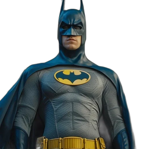 3d render, concept art, comic book art, photorealistic, batman, blue, suit, yellow transparent PNG cut-out