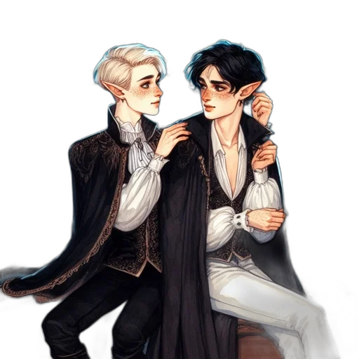concept art, watercolor, fantasy art, pixel art, dark, monochrome, two, men transparent PNG cut-out