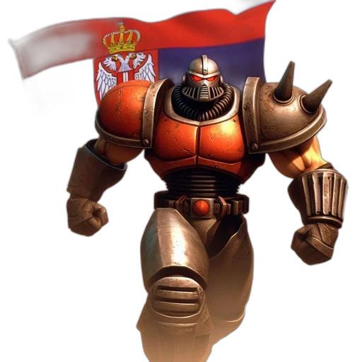 robot, crown, weapon, sword, 3d render, concept art, large, red transparent PNG cut-out