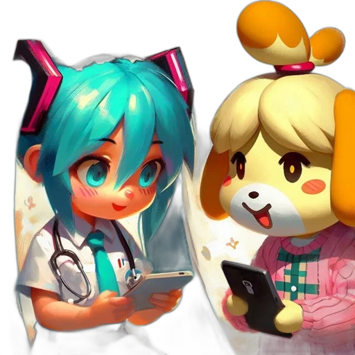 staff, 3d render, concept art, pixel art, vaporwave, two, characters, one transparent PNG cut-out