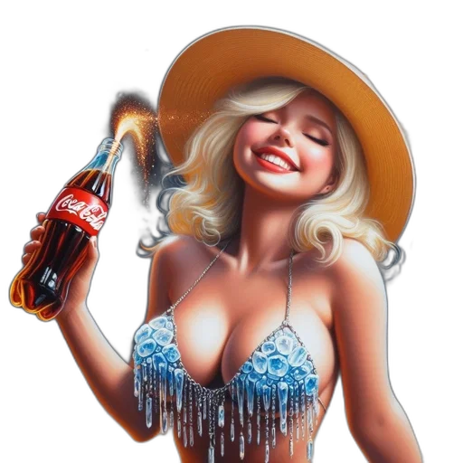bottle, hat, dress, photorealistic, oil painting, fantasy art, pixel art, woman transparent PNG cut-out