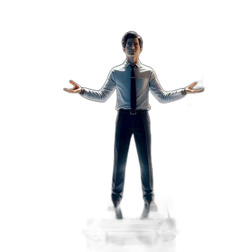 staff, robot, jacket, 3d render, concept art, photorealistic, pixel art, night transparent PNG cut-out