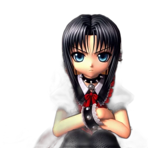 3d render, photorealistic, anime, pixel art, animated, figure, long, black transparent PNG cut-out