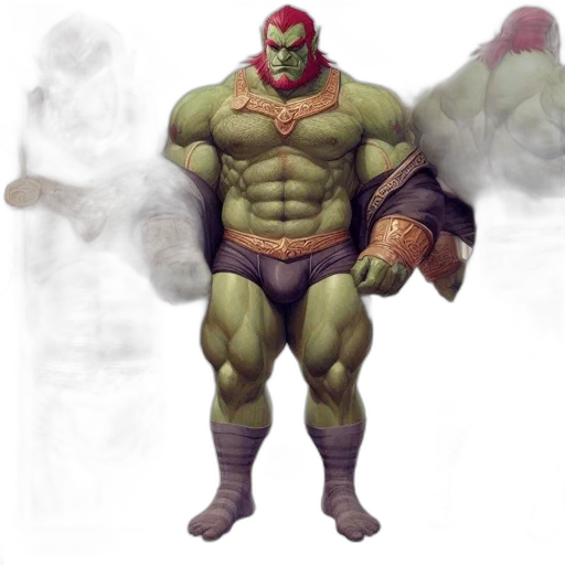 concept art, comic book art, fantasy art, 3d render, green-skinned, muscular, figure, distinctive transparent PNG cut-out