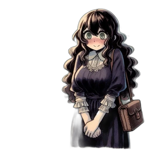 dress, staff, anime, pixel art, concept art, cartoon, dark, monochrome transparent PNG cut-out